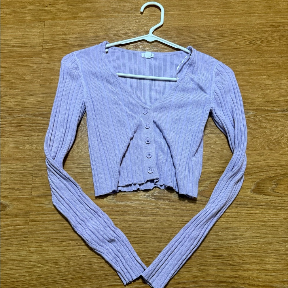 Garage Lilac Ribbed Crop Cardigan